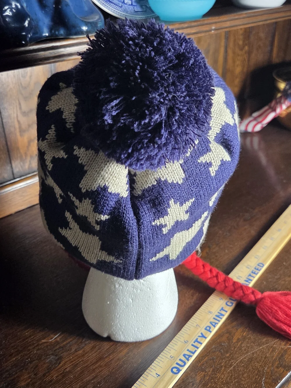Patriotic Star & Stripe Pom-Pom Earflap Hat for Kids - Blue/Red/White